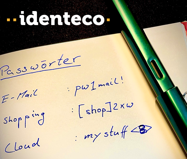 The picture shows a page of a notebook with a list of three passwords.